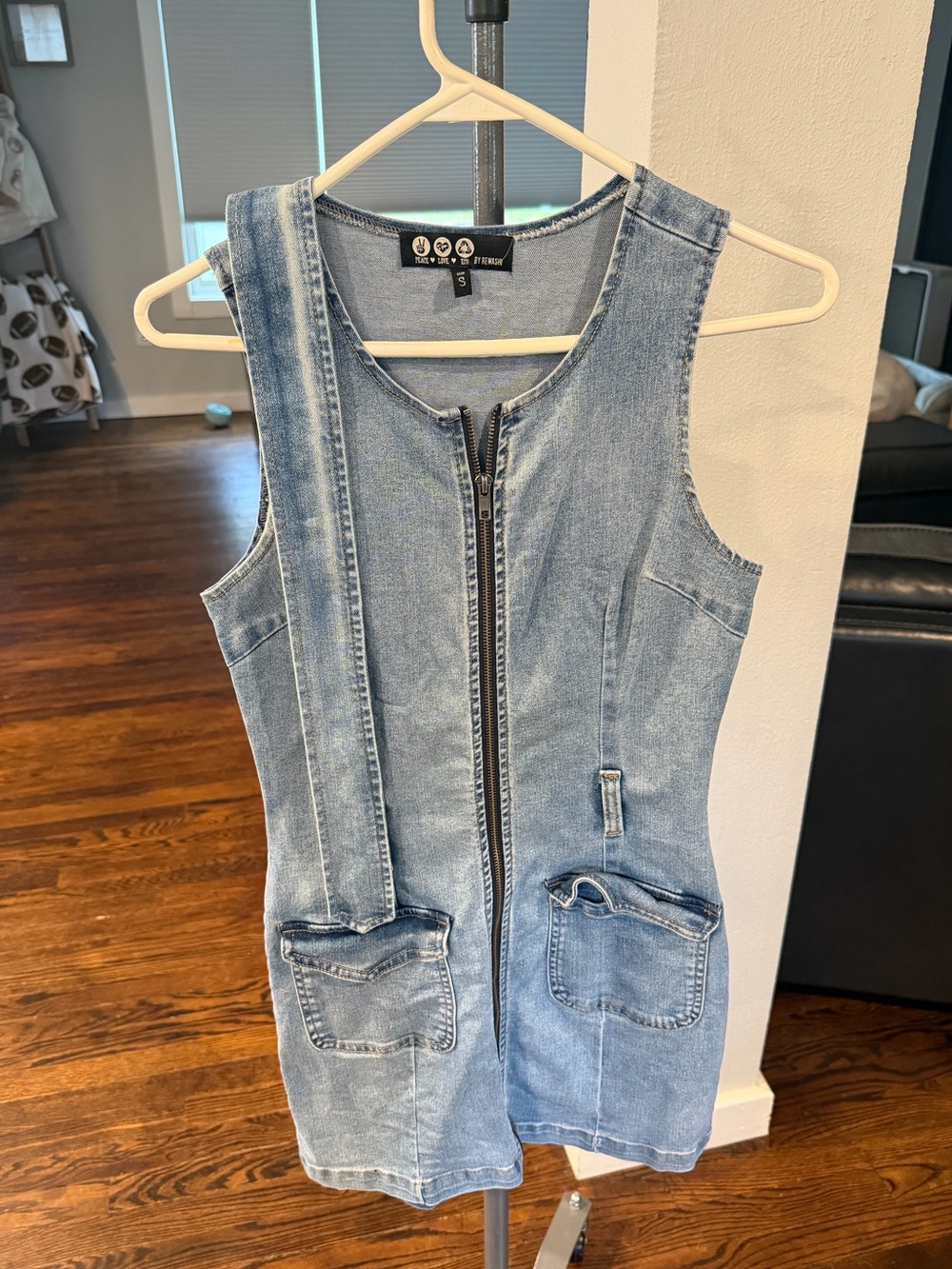 Rewash Light Blue Denim Zip-Front Overall Dress